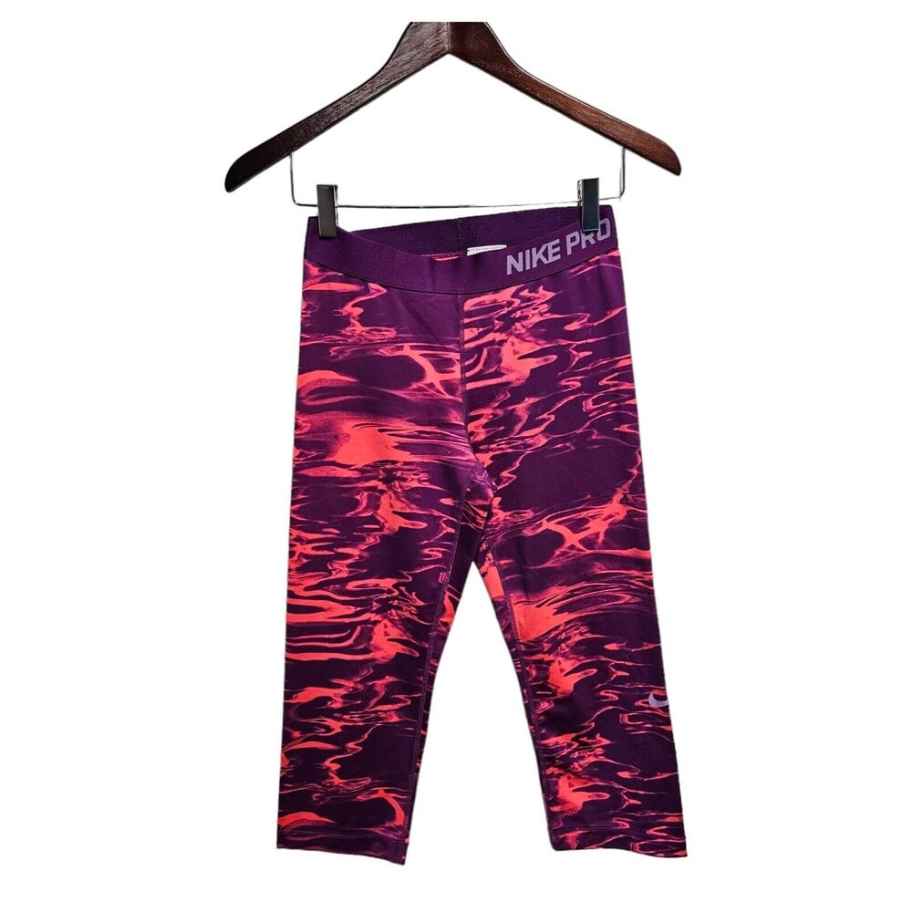 Nike Pro Athletic Capri‎ Leggings Dry-Fit M Pink Purple Marble Print